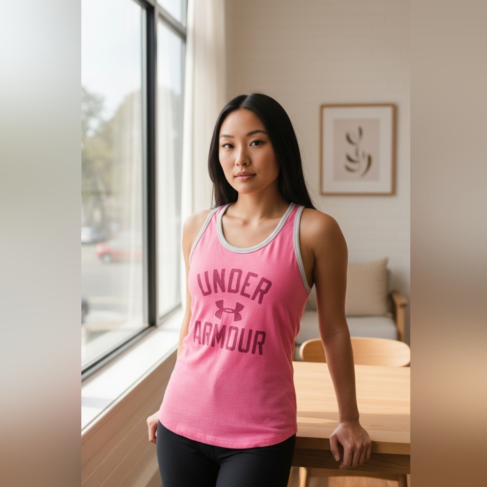 🩷 Under Armour HeatGear Pink‎ Racerback Tank Top Women’s Large